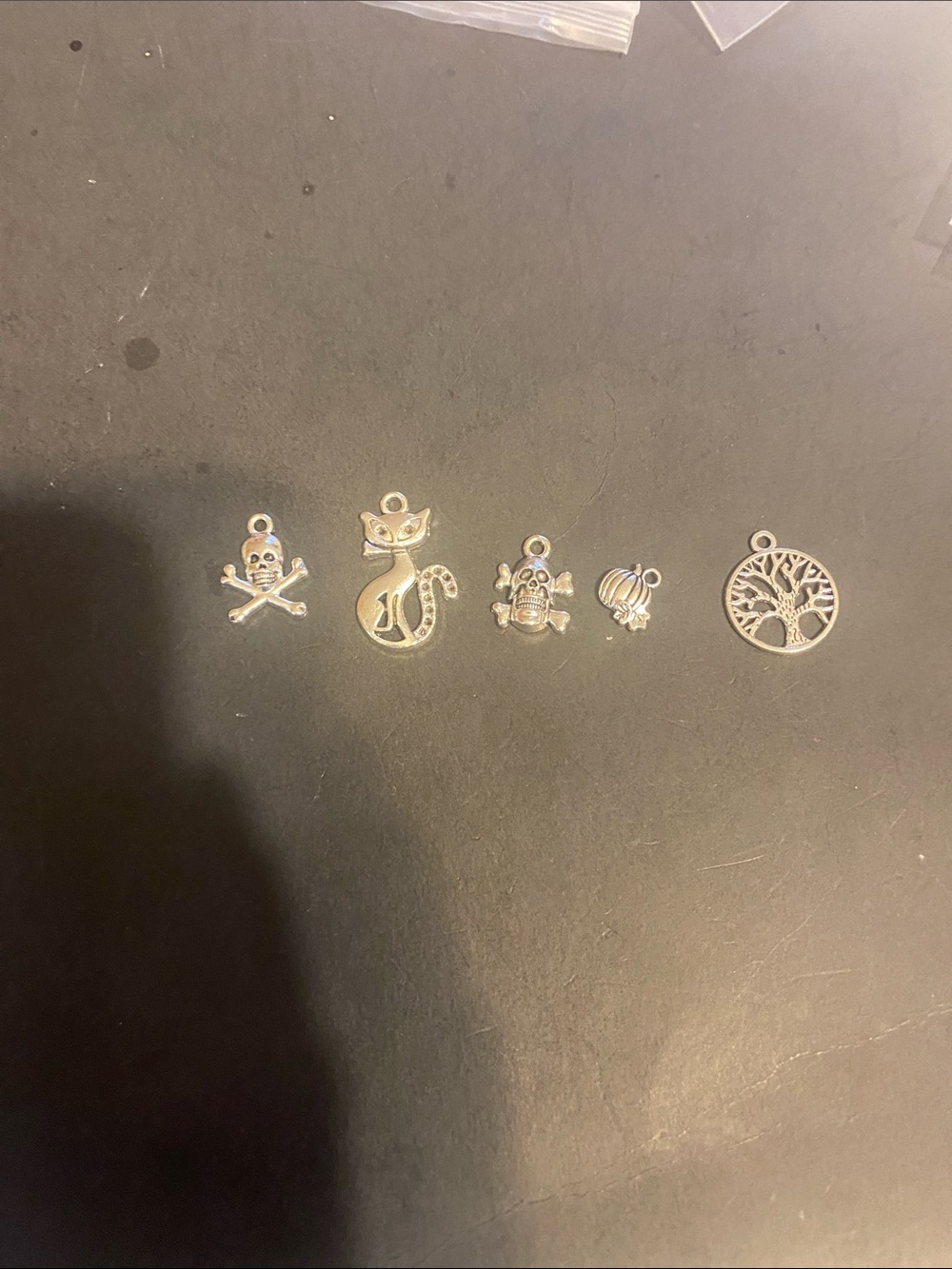 Silver Metal Charms Set - Cat, Skull & Crossbones, Tree, Pumpkin